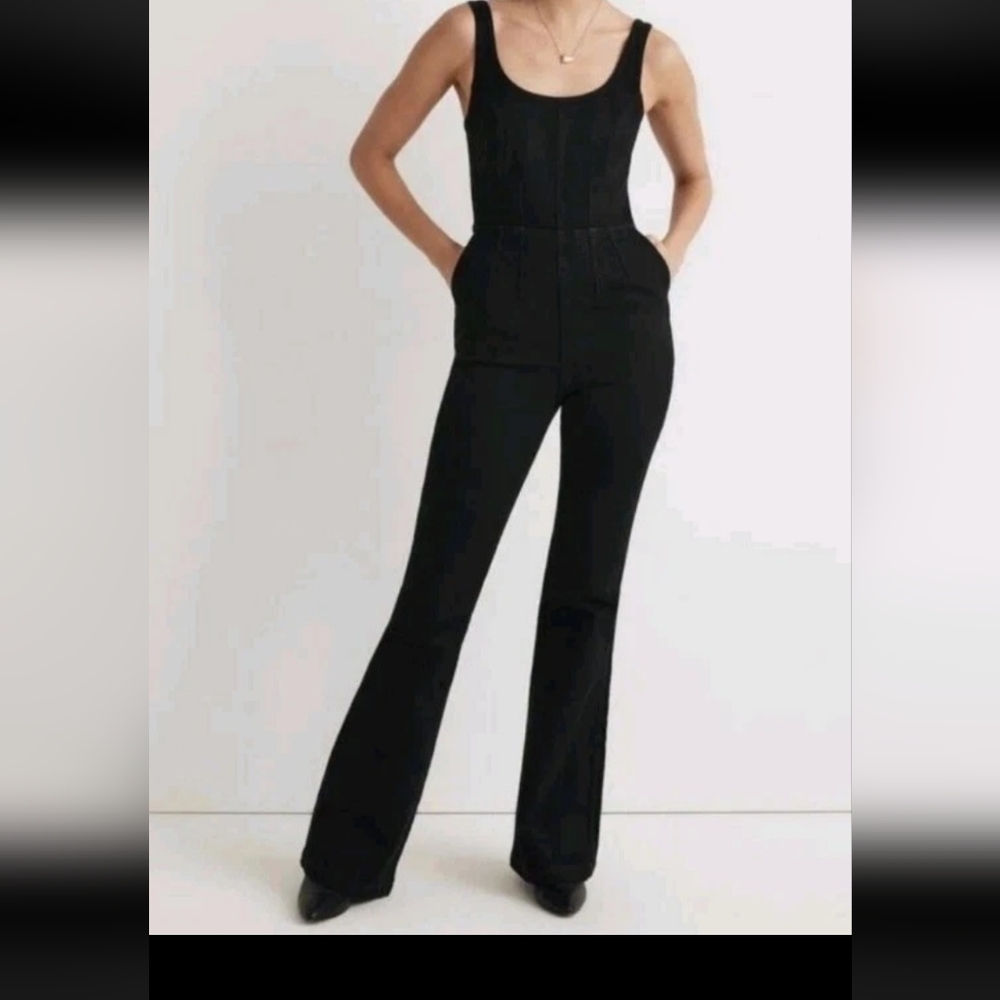 New Madewell Denim Flare Leg Bonner Wash Sleeveless Jumpsuit US Women's 4